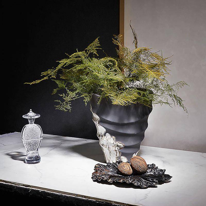 现代新中式大口径花瓶螺旋纹艺术插花花器样板间餐桌茶几摆件