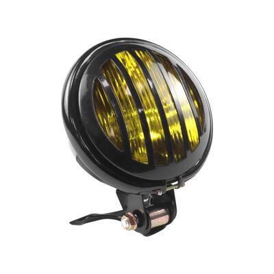 复改古摩照托车装金属大灯复古黑色灯黄色玻璃前明大灯JH带网罩大