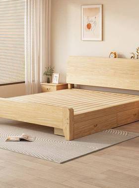 全实木床现代简约房1.米出租双床主卧人1XMX.8床架单人床1.52米床