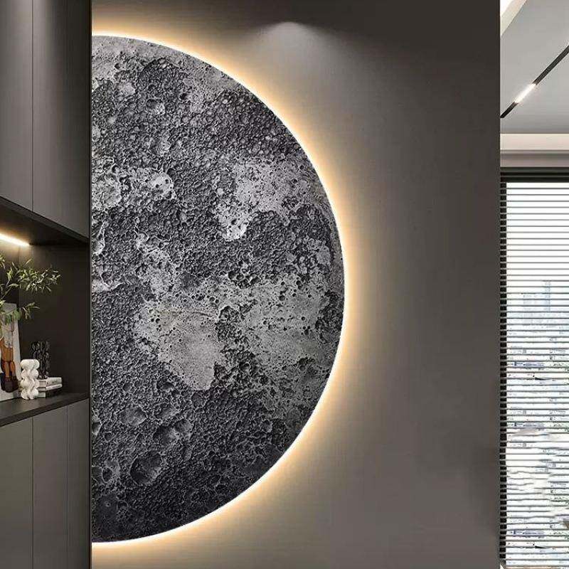 月球玄关装饰画高级感入户客厅过道挂画现代简约走廊尽头壁画灯画