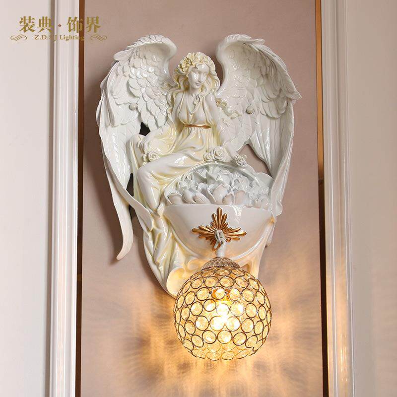 式复古天使厅玄关装翅膀饰壁灯卧餐厅门前灯简欧过道走廊客欧室床