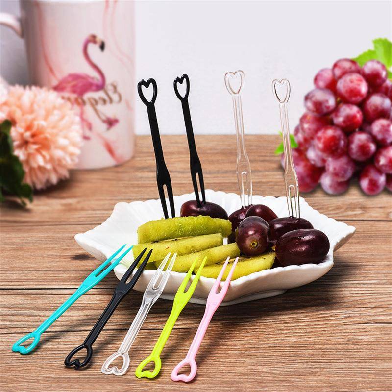 整箱一次性塑心形水料果叉心形叉水果蛋糕叉一次签性水果10000支