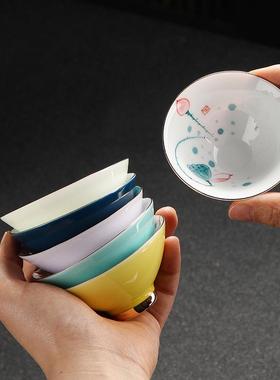 手羊脂白玉瓷功夫茶杯陶纯手绘图工案笠杯6个瓷主人斗杯YC00264普