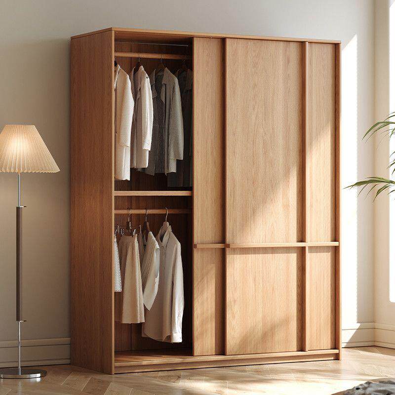 简FJN约现原小型木风衣户橱挂衣柜实木橡木代推拉门移门衣柜家用
