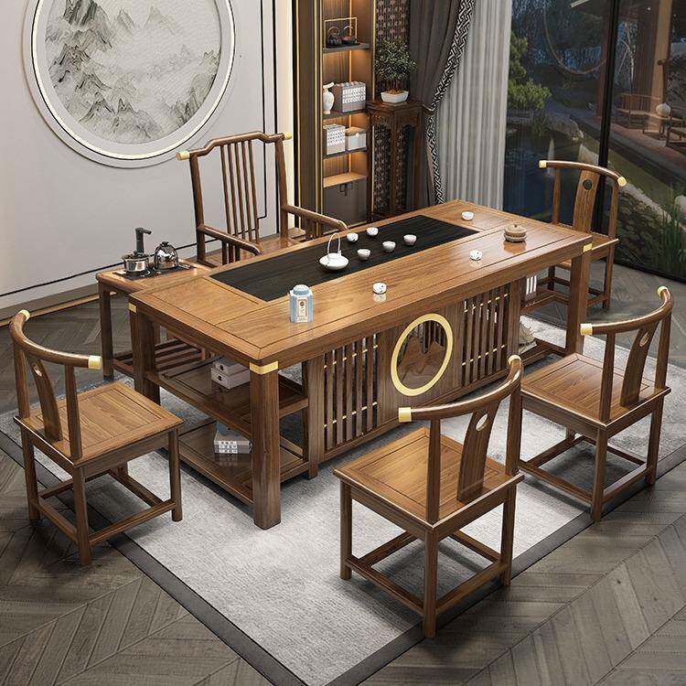 新式实家木茶桌椅组泡合办公室EQB茶台中茶几用茶具套装一体功夫