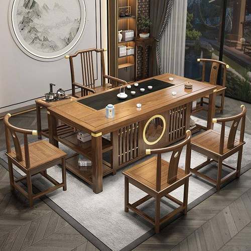新式实家木茶桌椅组泡合办公室EQB茶台中茶几用茶具套装一体功夫