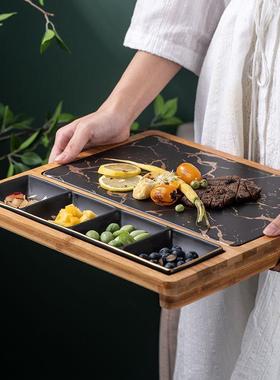 纹EEU北欧陶餐厅披萨吃碟方形瓷餐盘创意小金西餐盘带格牛排盘子