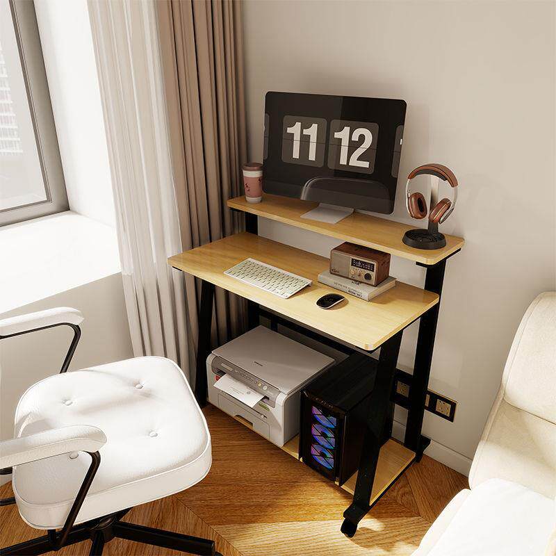 可移动书桌写字桌简易办公桌家用卧室小型可放主机实木台式电脑桌