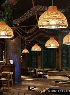 新式灯竹编吊日式艺灯中餐厅禅意竹单头灯具71468茶室民宿火锅店