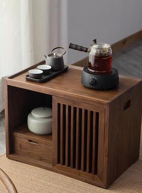 新中式实木茶水柜日式榻榻米边几柜黑胡桃木家用矮桌多功能收纳柜