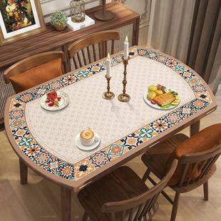 美式椭圆形桌垫子折叠餐桌布免洗防水防油防烫保护茶几轻奢高级感