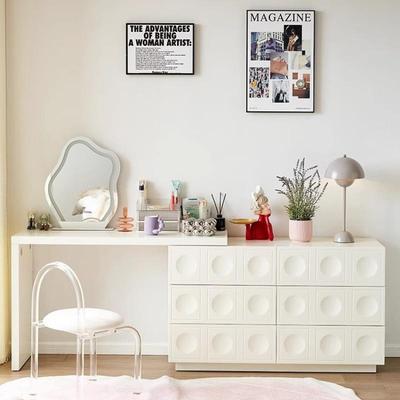 实木奶油风梳妆台斗柜一体伸缩现代简约卧室床尾柜化妆桌椅子书桌