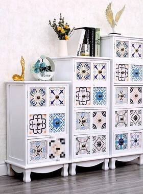新中式彩绘斗柜美式实木免安装床头柜网红小型多功能小户型储物柜
