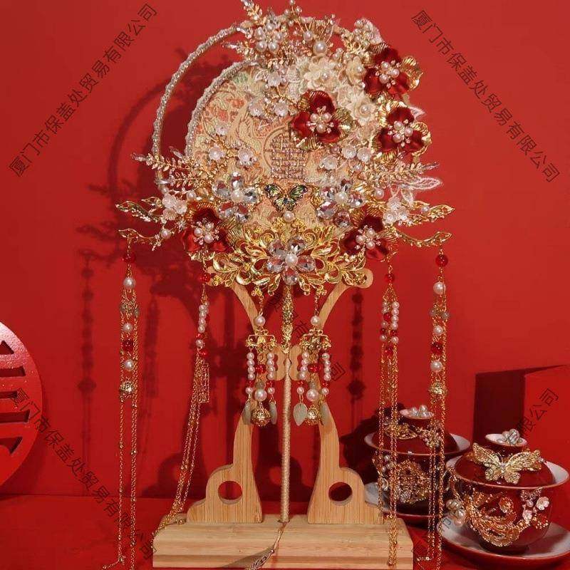 团扇结出婚新娘秀材料包中式嫁喜禾扇明手工婚扇子制MB1688KH成品