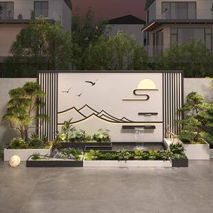 庭院式风不锈钢流水景墙水幕墙隔断屏铁艺鱼池景花中LSJQ-002箱造