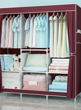 无纺布组合柜现代简约钢衣管舍大号橱布艺衣防尘收纳宿三列侧拉简