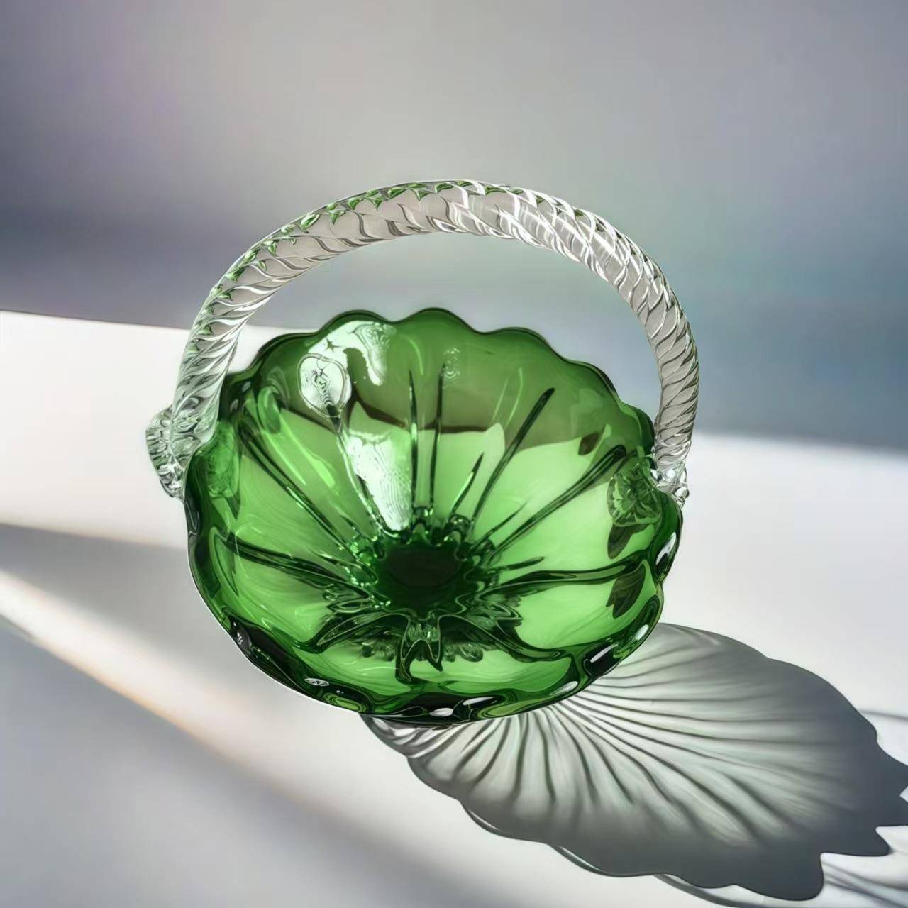 家现代琉璃果创意手提篮水盘轻奢居艺术盘装果饰摆件ali-8715客厅