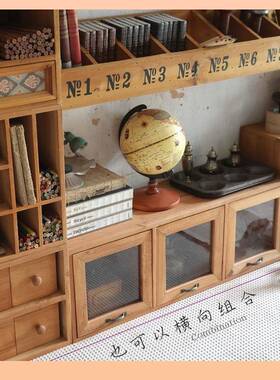 ?杉复古桌收纳面盒抽屉式木叁PJ19901质书置物柜手账文具画笔桌整