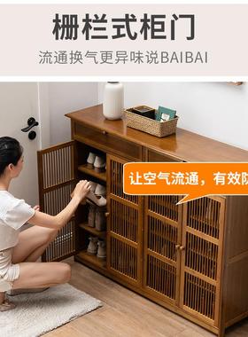 鞋架新款205爆用款简易门家室2内好看多JUF层口大容量防尘收纳竹