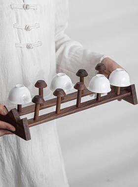 茶桃木直排杯架家用桌茶面杯24JS10-1收纳架子中式复古具沥胡干架