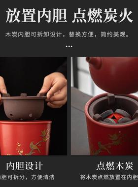 粗陶炭火炉煮煮茶套装楂红煤球内胆小炉风炉提梁陶壶烧水壶山SHJA