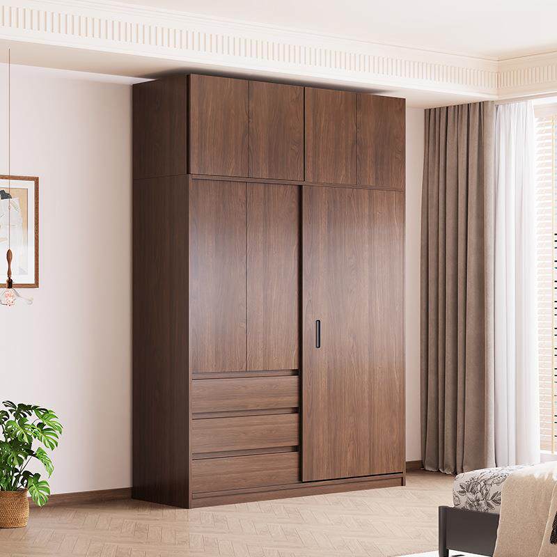 实木8766橡木衣柜推拉门家用胡卧室北欧纯桃色衣移可定制尺门寸橱