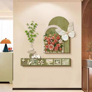 CS-01蝴蝶玫画瑰4餐厅装餐厅装饰饰入户玄关挂画法式绿植餐桌挂画