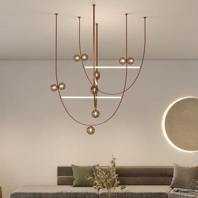 皮房带吊灯艺术带样板挑空客A3107厅挑高别墅楼餐梯间厅吊皮灯