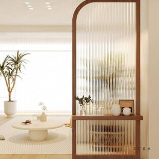中古风入户玄关客厅免打孔实木屏风日式现代简约进门遮挡玻璃隔断