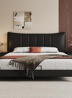 意式极简真皮床黑色高端主卧室双人床1.8米现代简约大气婚床