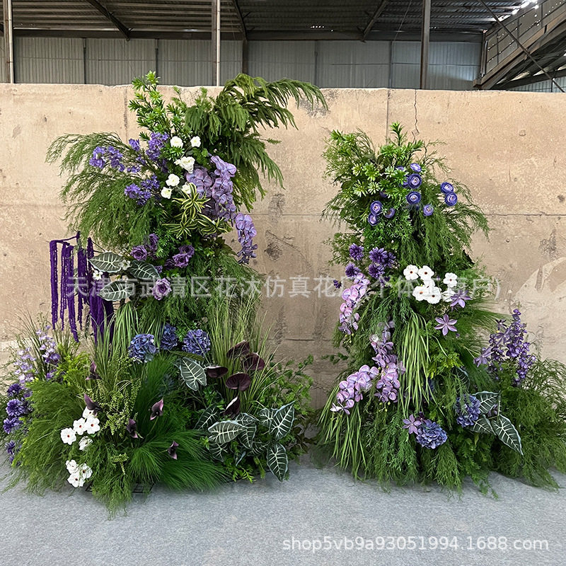高品质仿真假花森系深紫色大背景成品花艺婚庆婚礼堂舞台背景装饰