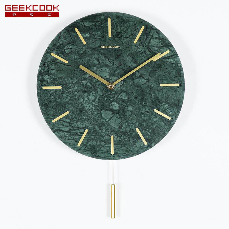 现代简约大理石挂钟:梦幻大理12寸北欧创意家居装饰摆件