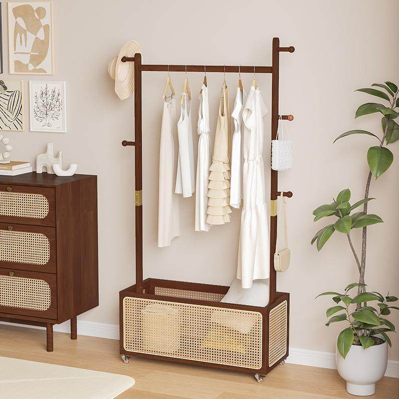 藤编实木挂衣架卧室落地式衣帽架脏衣篓带轮衣服多功能收纳置物架,鲜花速递/花卉仿真/绿植园艺,割草机/草坪机,淘宝优惠券,粉丝福利购,淘宝优惠卷