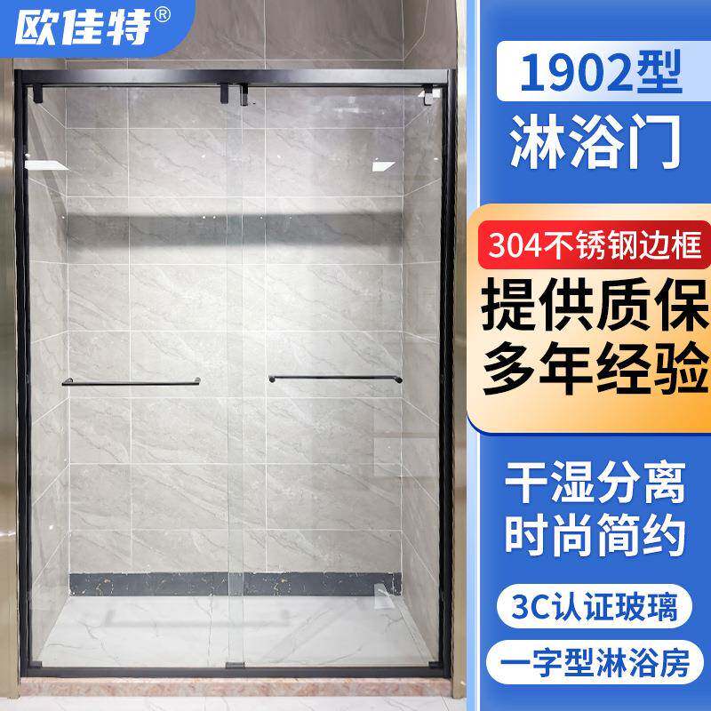 一字型淋浴房平开门玻璃隔断卫生间浴屏干湿分离淋浴房一体式家用