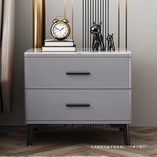 烤漆岩板床头柜轻奢现代简约卧室极简高端全实木床边柜整装储物柜