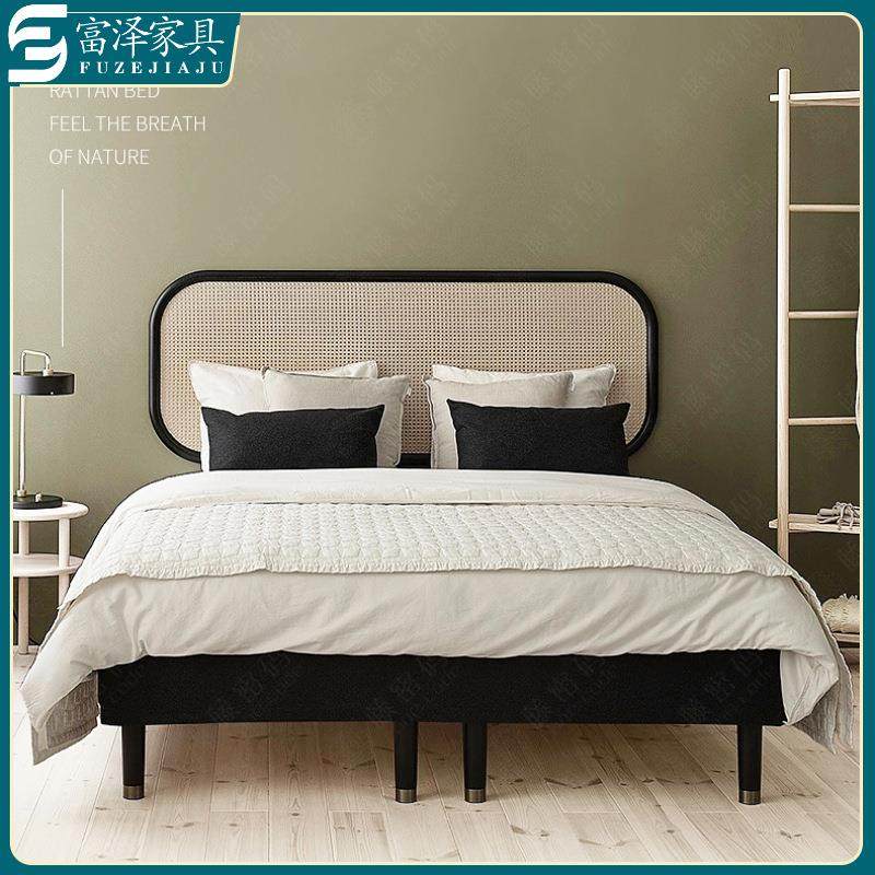 北欧现代简约民宿家用样板间卧室实木藤编拆装1.8米1.5米双人床,纺织面料/辅料/配套,纺织机械配件,淘宝优惠券,粉丝福利购,淘宝优惠卷
