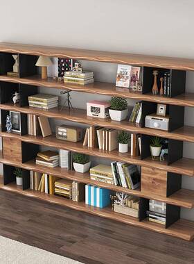 客厅木多书架置物架落地层组合靠收纳书柜一体整墙架实房ZOI间家