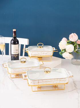 北欧长方形双耳陶瓷锅盘轻奢VVE酒店餐加具烤蜡烛热创家意用干锅