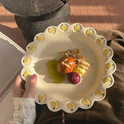复古奶油风陶瓷餐具家用盘酸奶水果花边餐盘WFZ釉下碗彩子碟沙拉