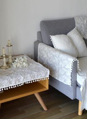 OQ5尘欧清式F76S6967新白色蕾M丝刺绣纯棉防沙发盖巾盖布靠背巾扶