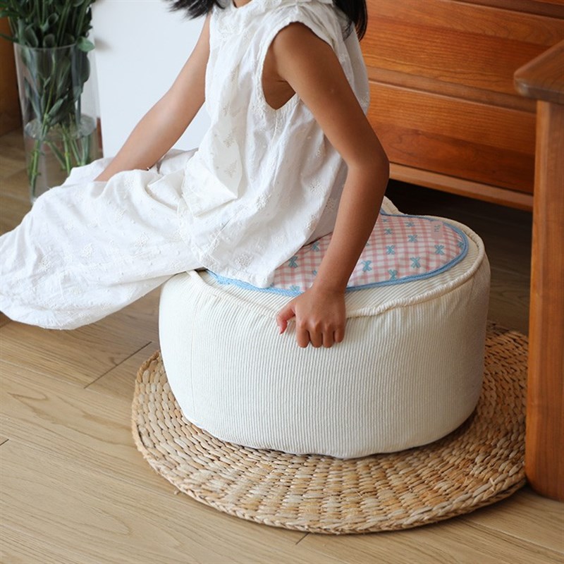 奶油格子爱心脚凳可m爱小坐墩换鞋凳客厅沙发蒲团可拆洗懒人沙发