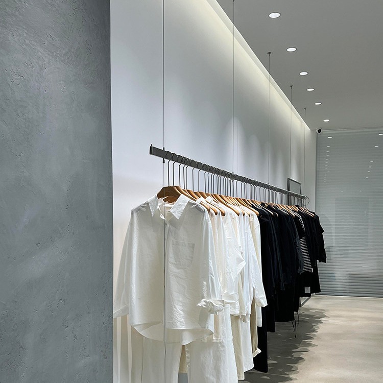 服装店吊架不锈钢拉丝银色方管挂衣杆女装橱窗陈列货架悬挂展示架