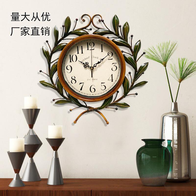 制造网销款圆形复古欧式橄榄枝挂钟家居装饰壁钟