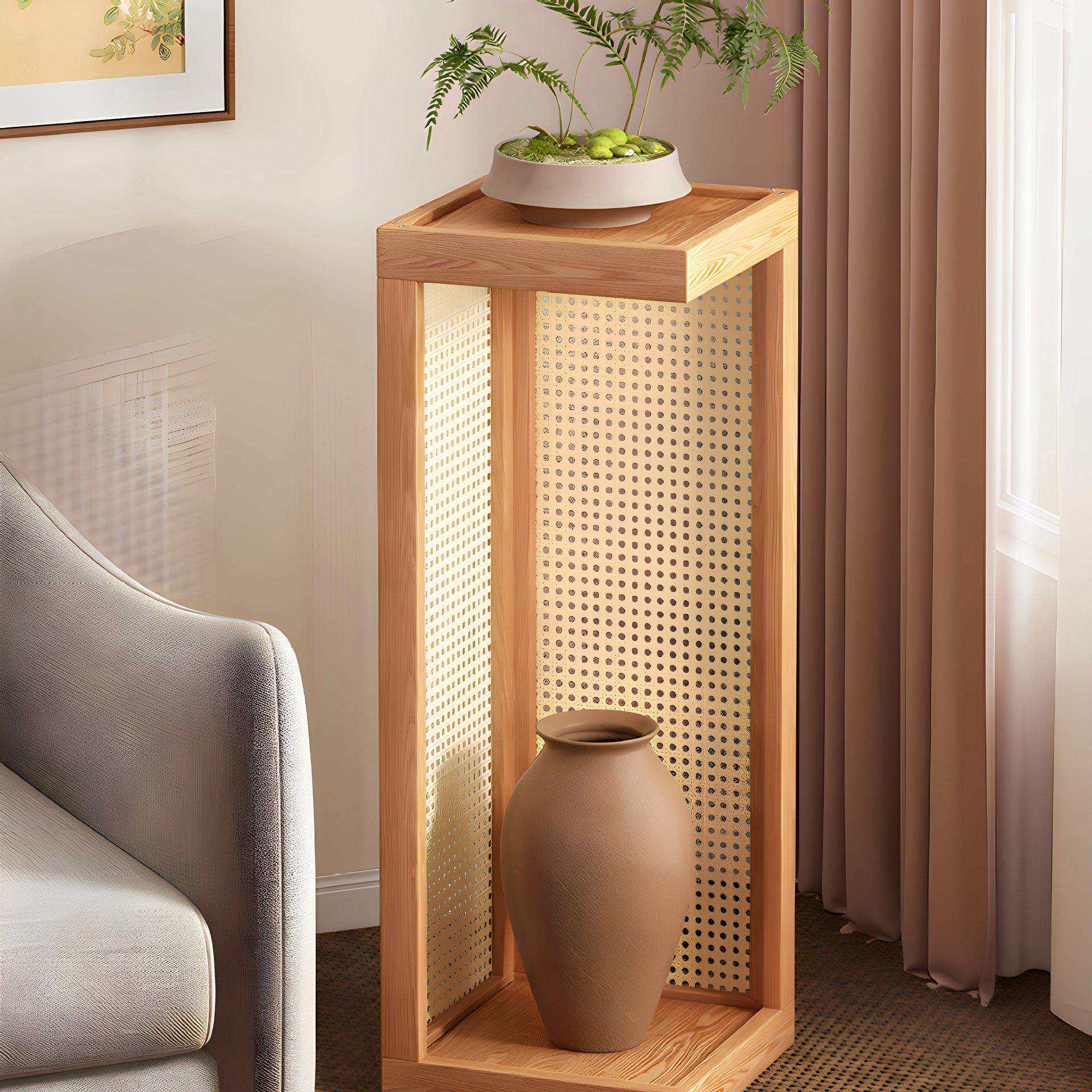 原木色实木花架子客厅落地式2026新款花盆置物架电视柜旁摆件花台