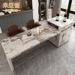 多功能岩板亮面轻奢风格 家用厨房岛台岛台餐桌一体茶桌小户型家居