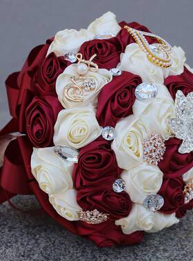 21cm婚礼W373B新娘手捧花欧用式新缎带仿真新娘手捧花束庆婚品W37