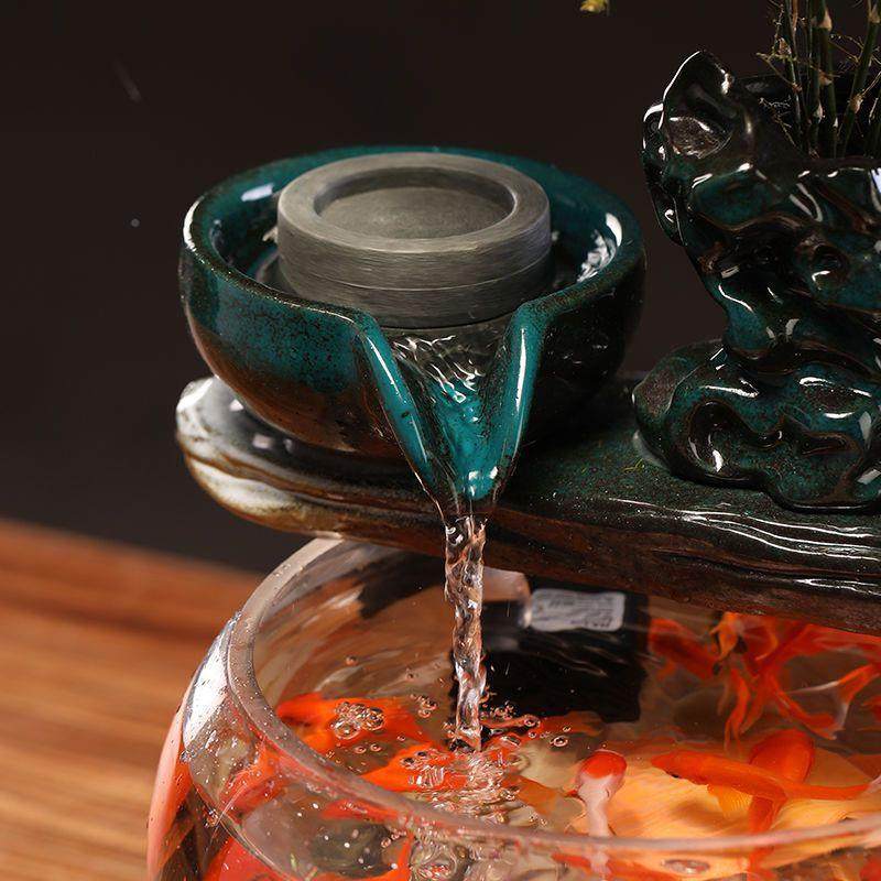 玻流水璃缸摆件家居居创WMV意喷泉办公室桌面乔鱼迁新开业礼昌震