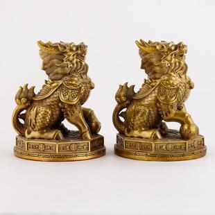 387厂家圆座纳福富麒摆件带底座麟铜麒麟黄铜踩八卦财八卦麒麟