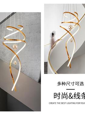 楼旋梯吊灯厅复式楼lft公寓o客127长吊灯轻奢不锈钢别墅转挑空楼