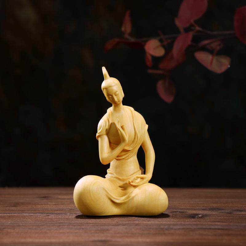 中黄杨木雕北魏三佛禅意摆件新式木质圣办公客厅关家玄HJS居饰品